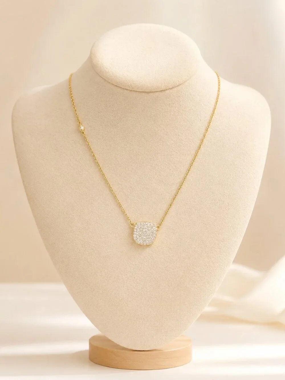 Kate Spade Pave Crystal 1/2” Square Pendant Necklace Gold Plated NWT